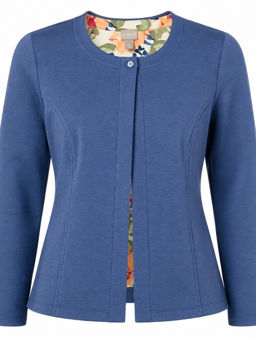 CHICO'S | Blue Soft Knit Cottagecore Blazer Floral Lined Stretch Jacket | L 12